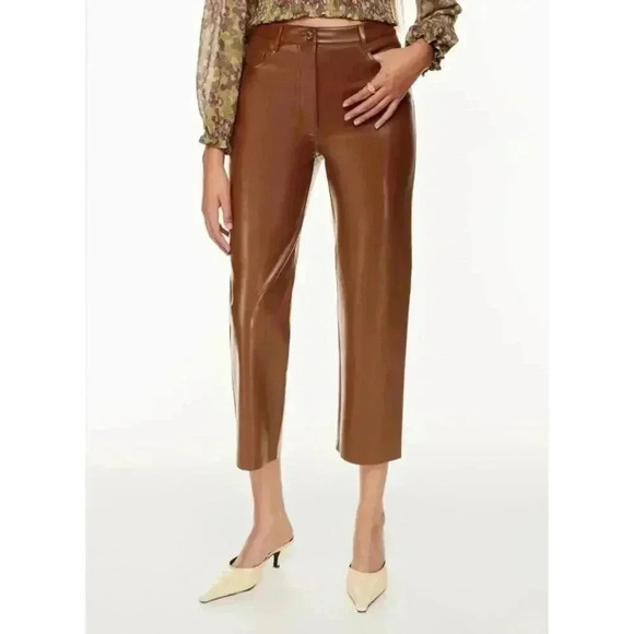 Aritzia Wilfred Vegan Leather Pant Cognac Size 0 - Picture 1 of 11